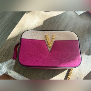 Versace Pink and Cream Crossbody Bag with Gold Accent